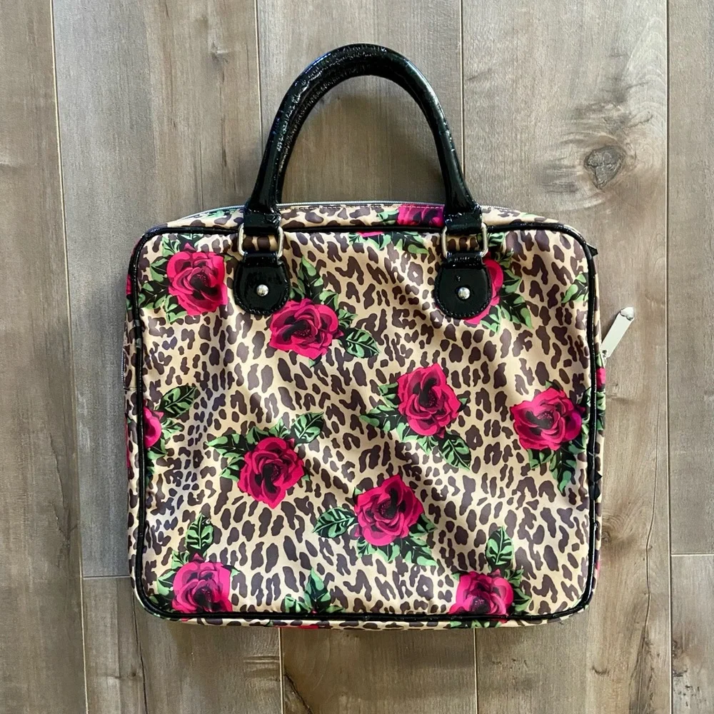 Vintage Betsey Johnson IPad, Laptop Padded Leopard and Roses Case Bag ,15” x 13